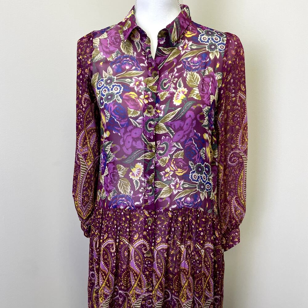 Anthropologie Nikole Maxi Shirtdress XS Paisley Floral Boho - Picture 3 of 16